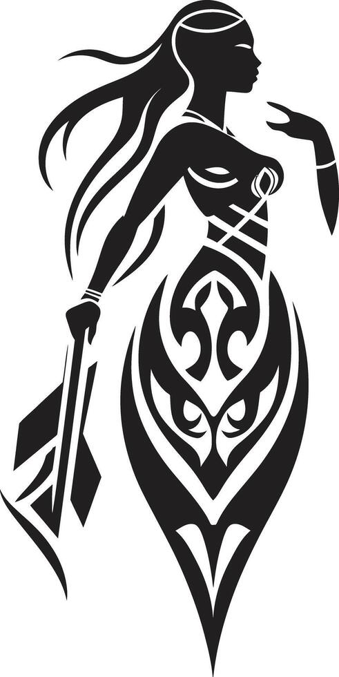 Tiki Harmony Black Island Woman Oceanic Spirit Tribal Woman Symbol vector
