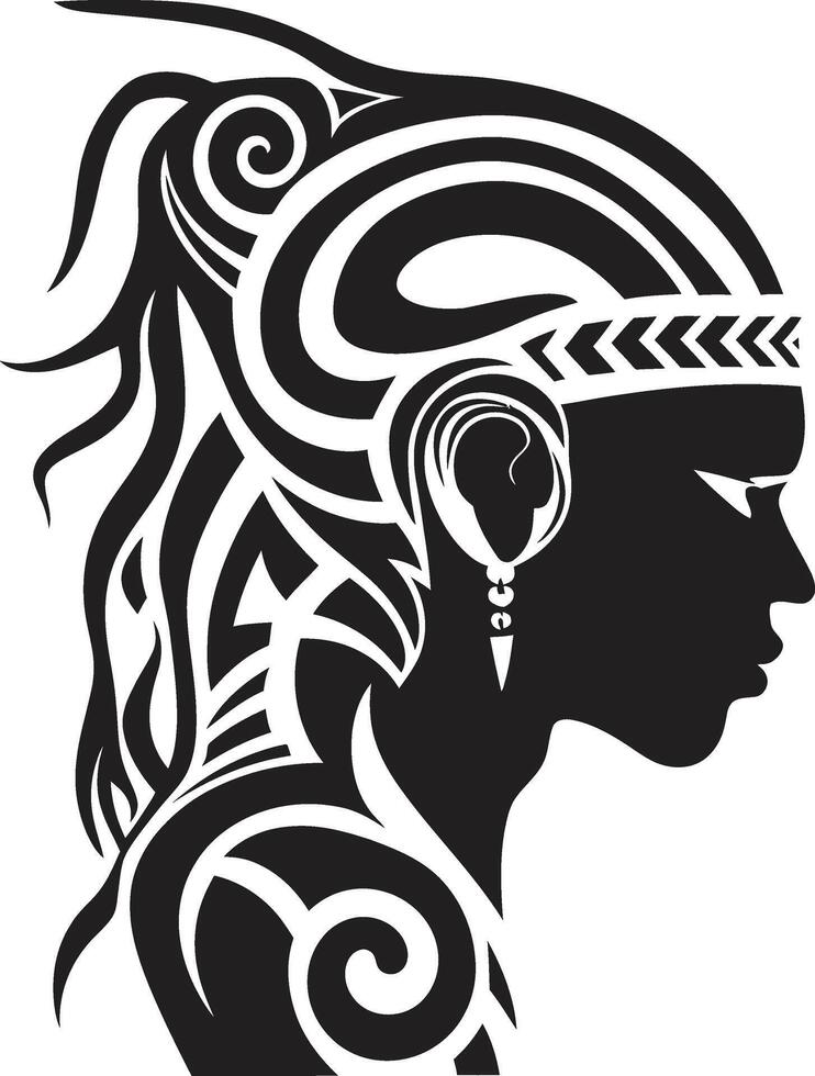 Tropic Majesty Black Tribal Woman Pacific Essence Hawaii Woman Symbol vector