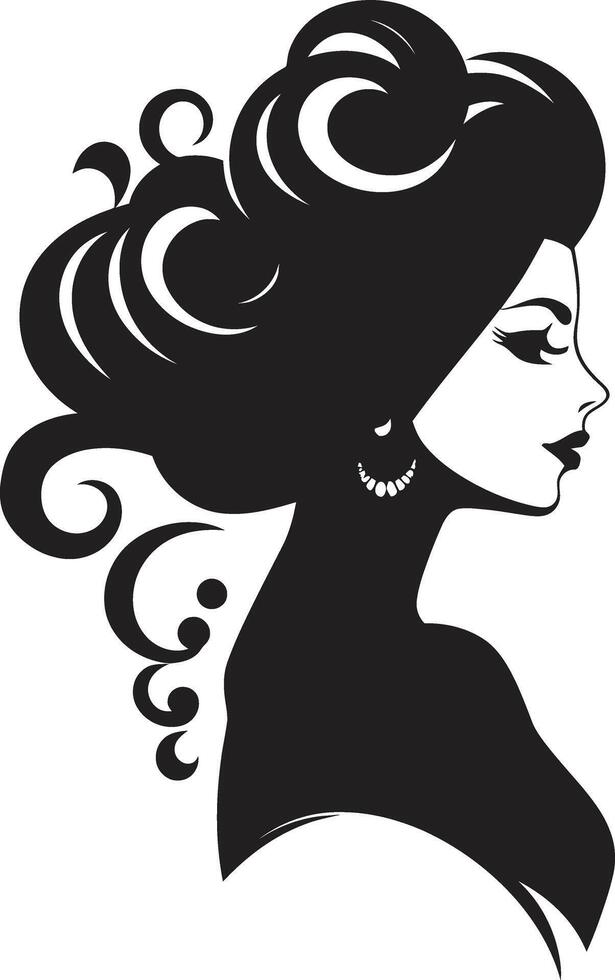 Obsidian Whisperer Black Floral Woman Element Midnight Serenade Floral Face Graphic vector