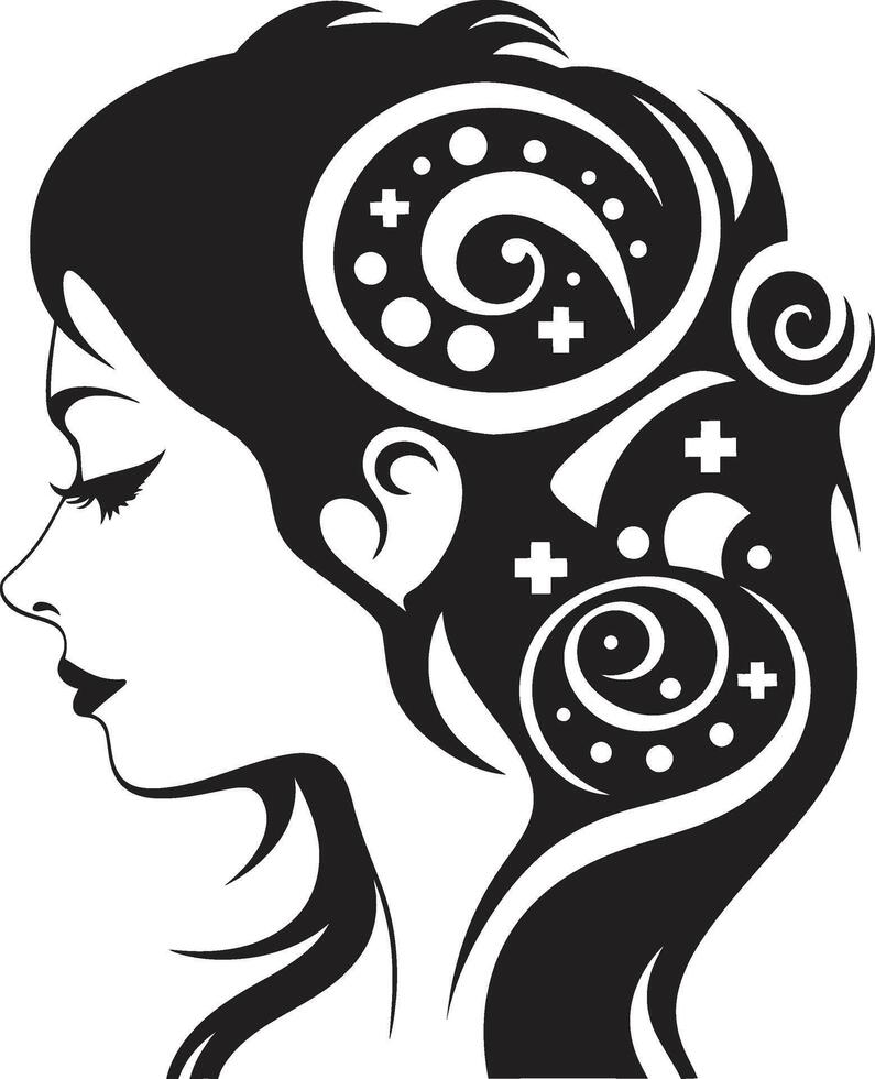 Enigmatic Muse Black Floral Face Noir Bloom Beauty Floral Face Element vector