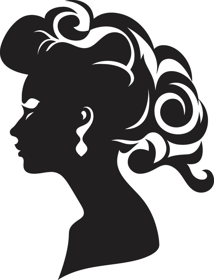 Obsidian Whisperer Black Floral Woman Profile Midnight Serenade Floral Face Graphic vector
