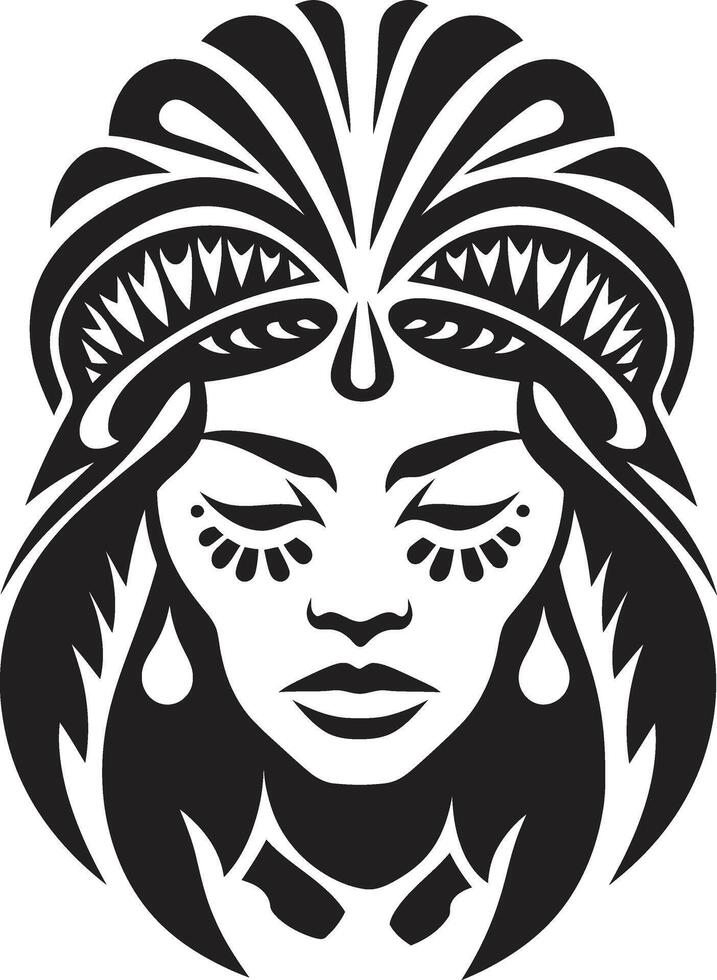 Oceanic Majesty Black Tribal Woman Graphic Element Island Essence Hawaiian Tribal Woman Symbol vector