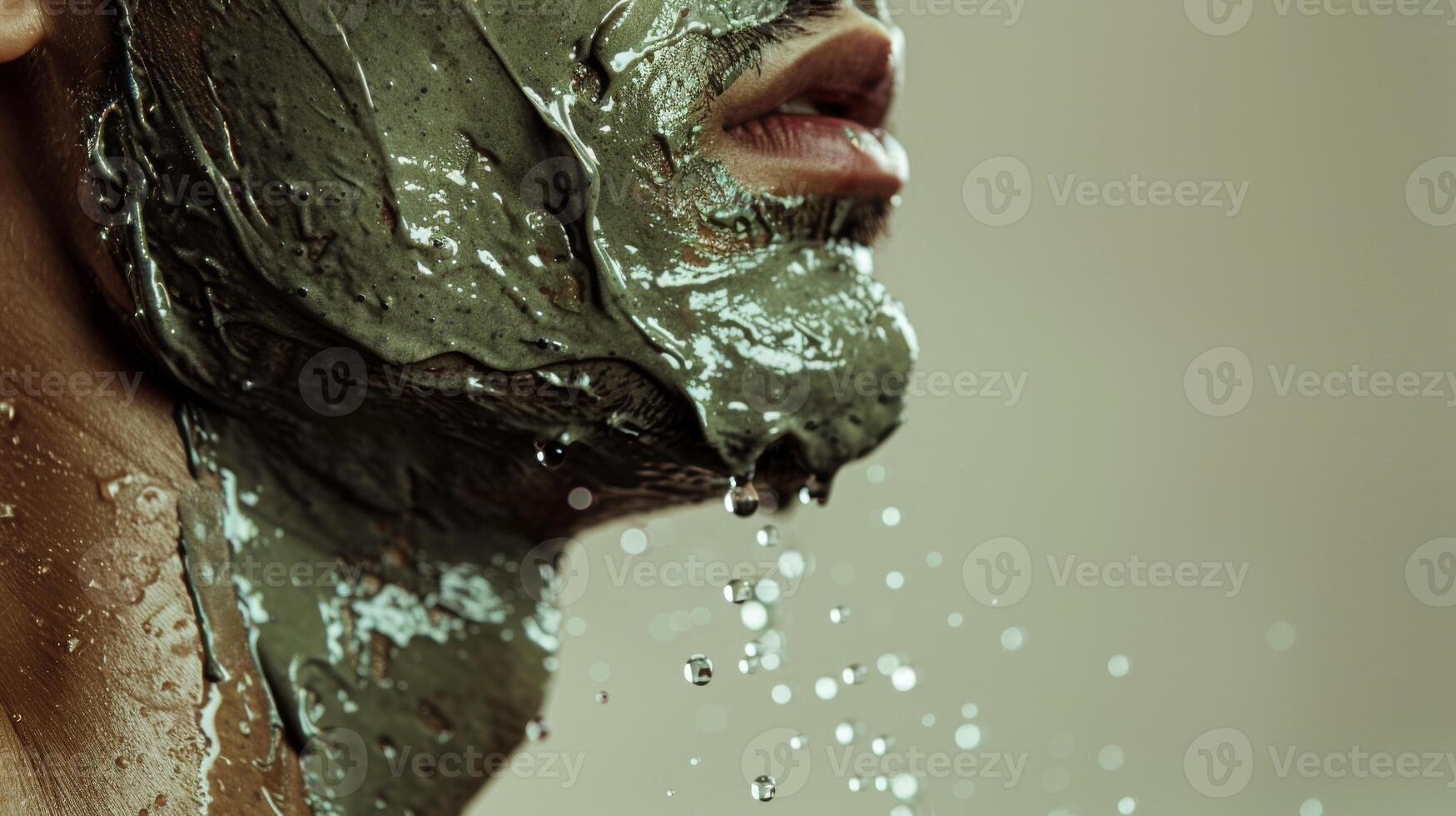Portrait of a man with Green Face Mask Dripping photo