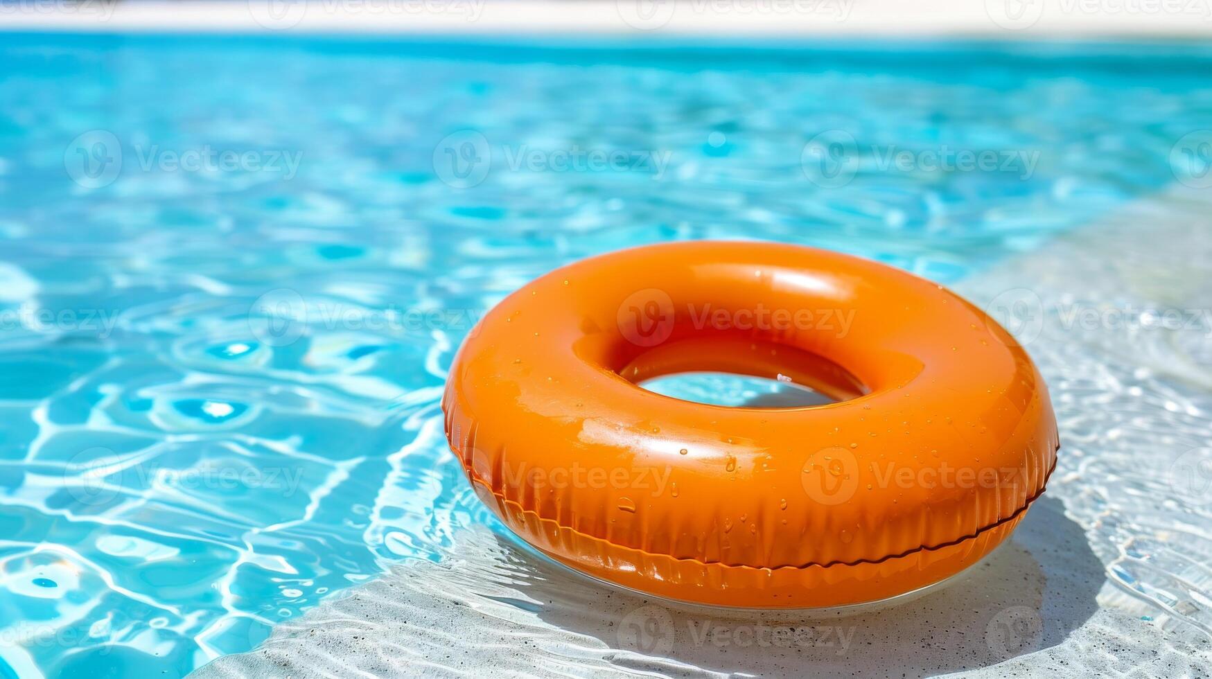 Bright Orange Inflatable Ring Floating in Clear Blue Swimming Pool Water on a Sunny Day photo