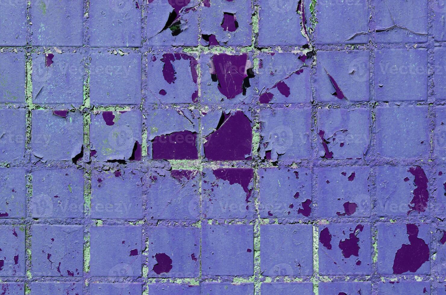 Weathered Purple Painted Tiles Wall Texture. Urban Street Backgr photo