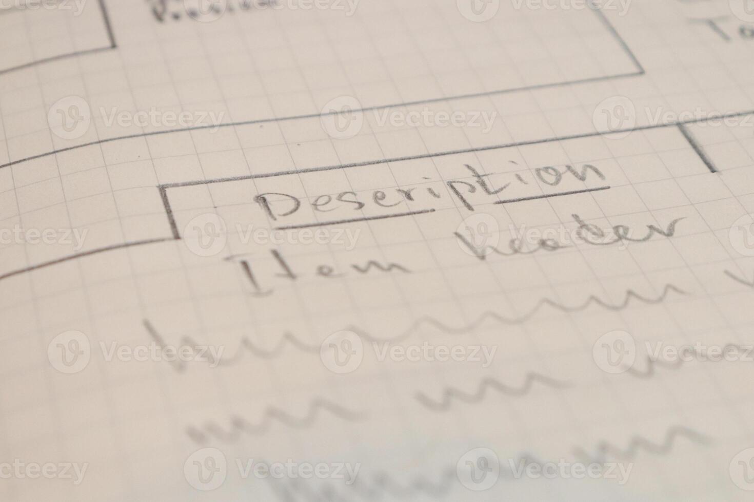 Online shop single page prototyping sketch with blue pencil. Web photo