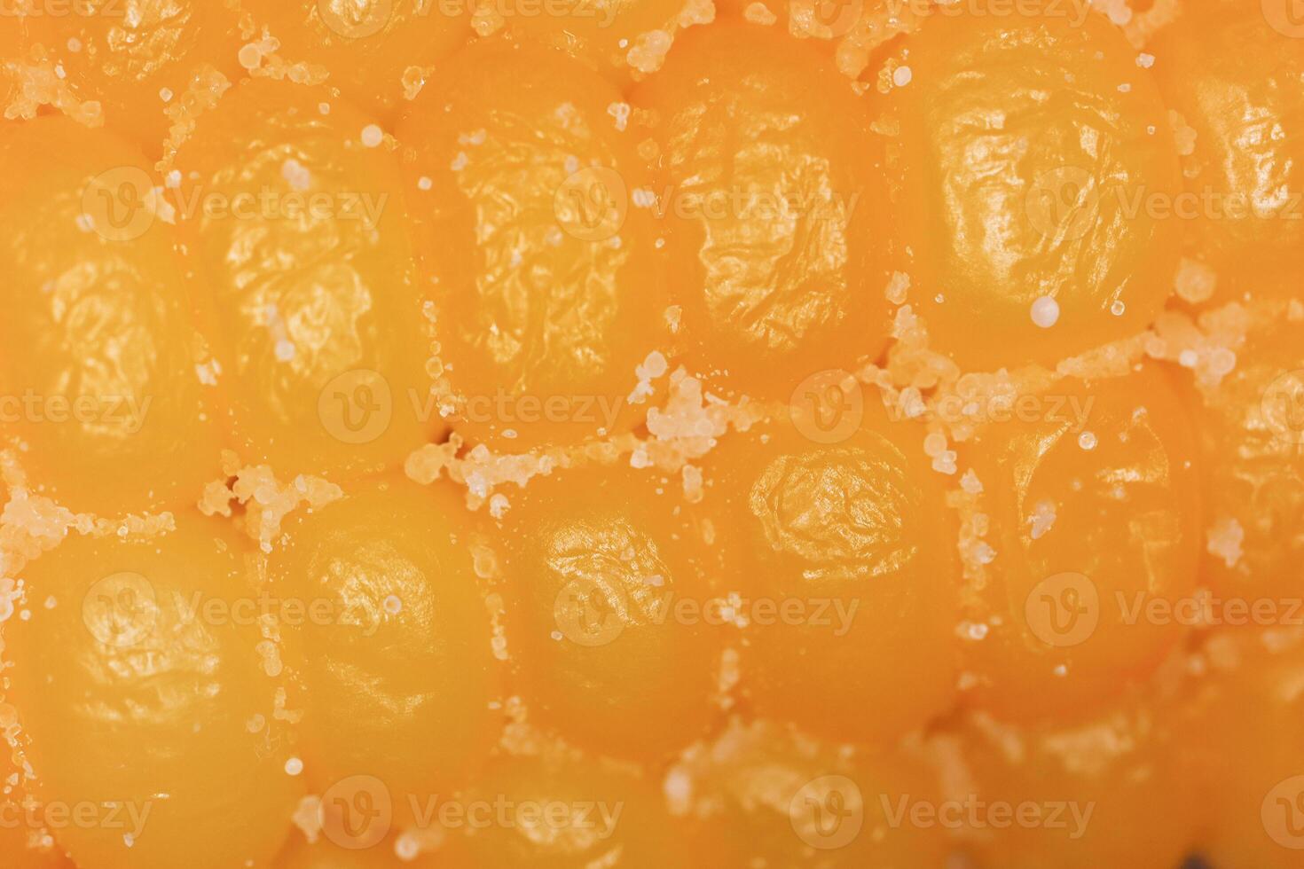 Macro corn kernels with salt closeup texture. Freshness yummy ba photo