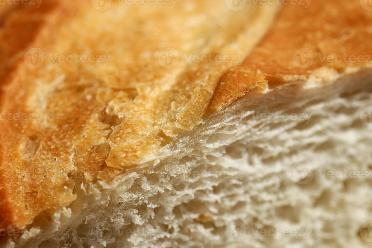 Fresh French Roll Baguette Texture. Bread Section Slice Crumb Food Background. Macro Closeup. photo