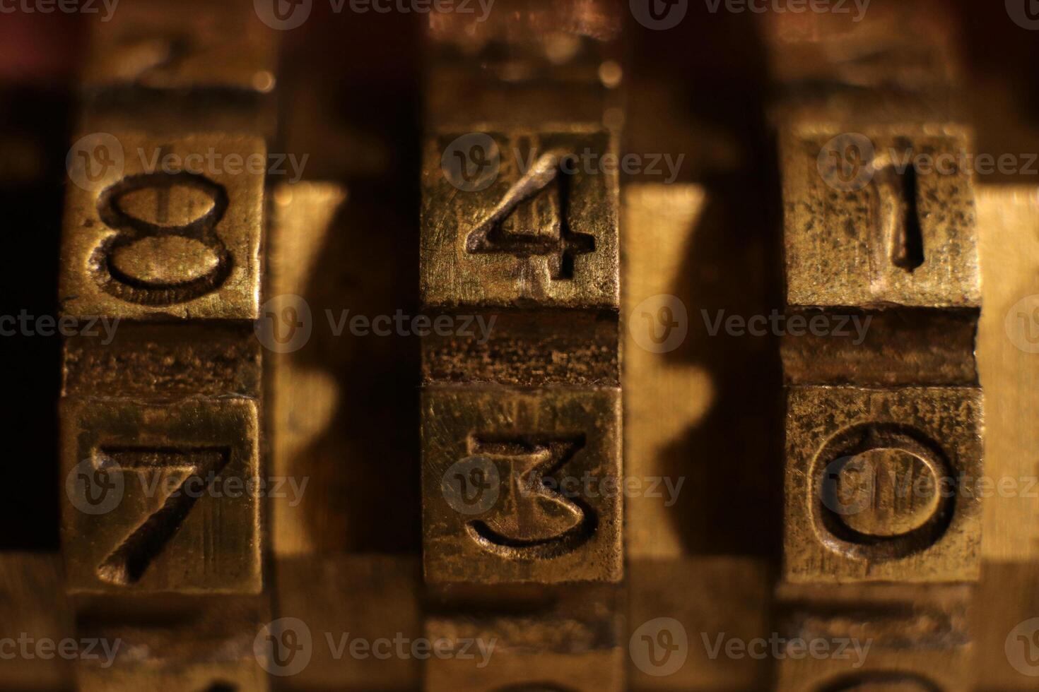 Retro Bronze Lock Number Combination. Shiny Vintage Codes. photo