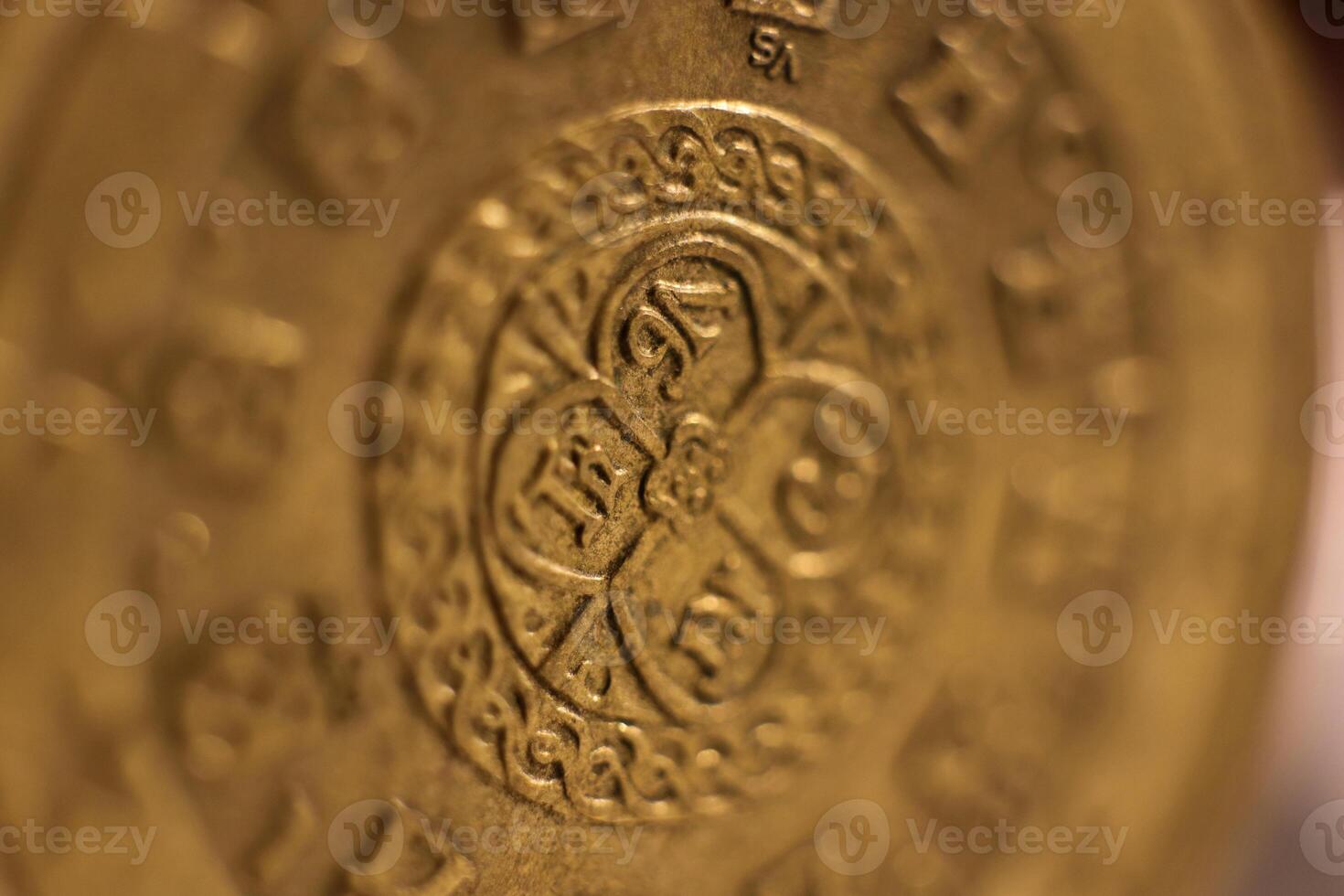 Investment Finance Banking Earnings Concept. Euro Coin. Macro Closeup. photo