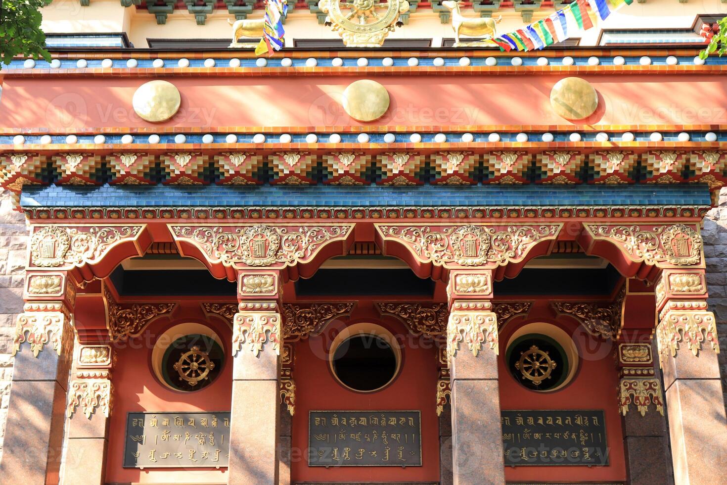 Main entrance tibet decoration ornaments. Buddhist traditional sangha of Russia. Datsan Gunzehoyney. photo