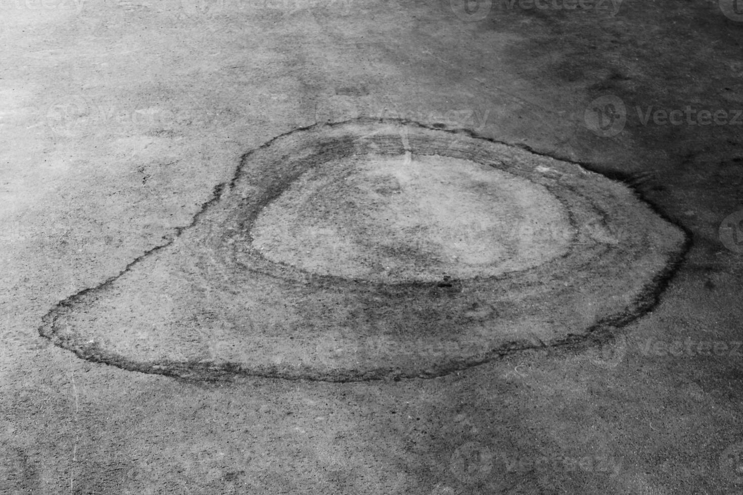 Silhouette of a dried puddle on the asphalt. Black White. photo