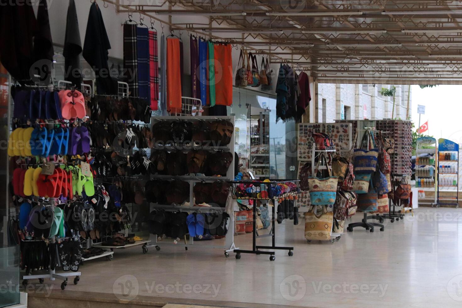 City marketplace with closes and essential products. Alanya. Turkey. photo