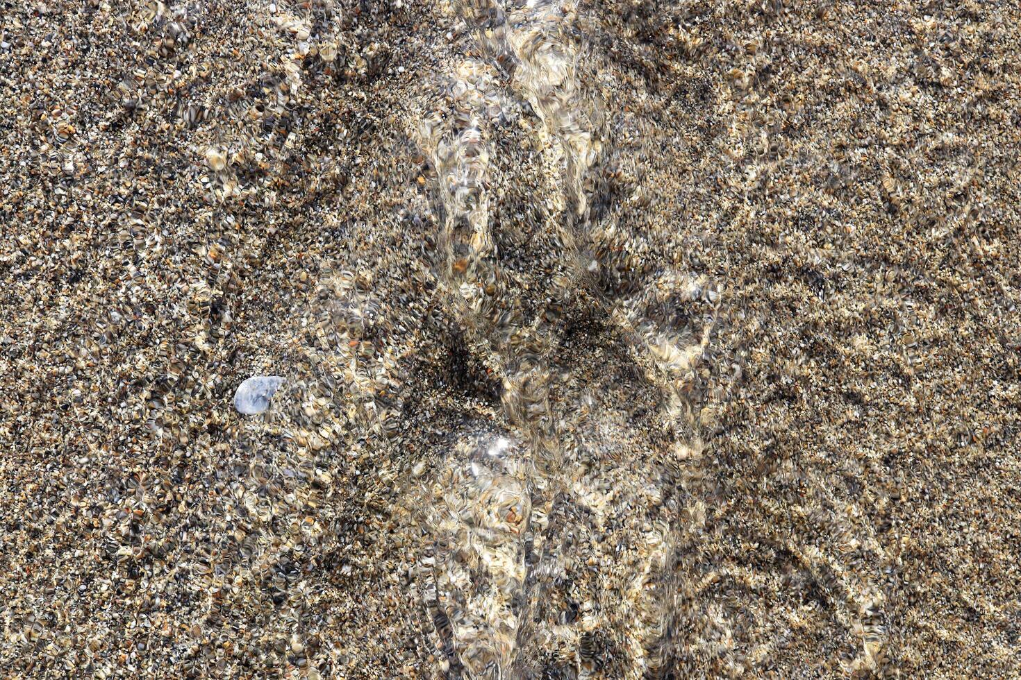 Aqua motion dynamic texture. Clear stream with sand on background. photo