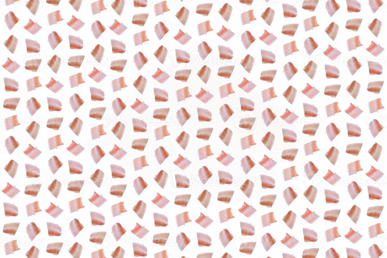 Isolated bacon meat slices pattern. Fresh ham portions background. Landscape orientation. Horizontal direction. photo