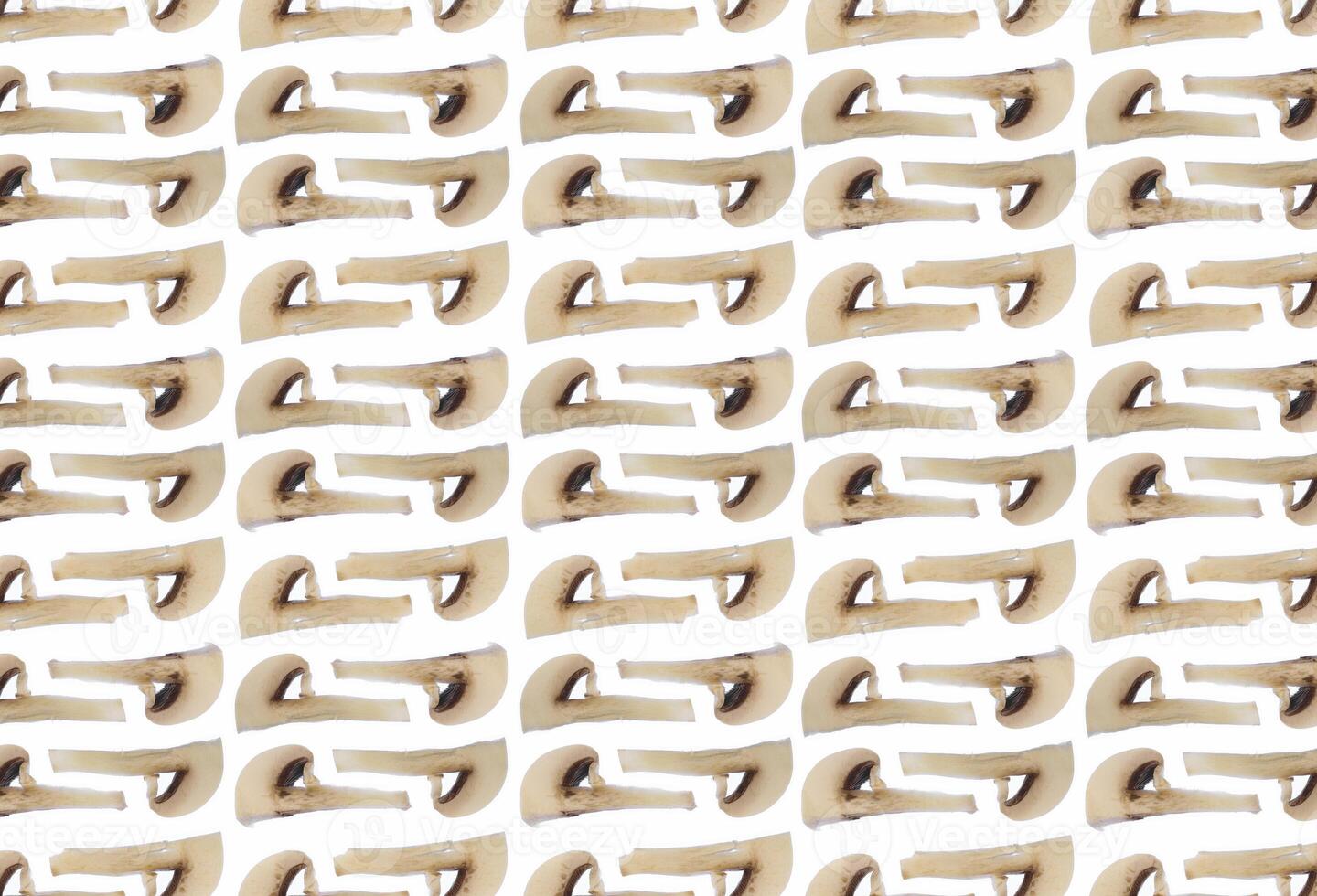 Many champignon slices pattern. Delicious natural texture. Healthy vegetarian background. Portrait poster orientation. Vertical derection. photo