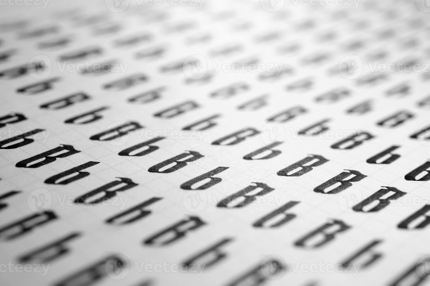 Handwriting black and white symbol filling pattern. Calligraphic letter B learning skills paper page. Calligraphy letters B background. Lettering practice writing worksheet. photo
