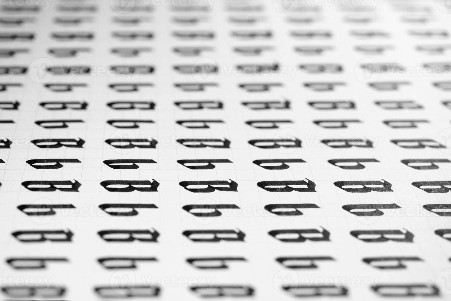 Calligraphy black and white letters B background. Lettering practice writing worksheet. Handwriting symbol filling pattern. Calligraphic letter B learning skills paper page. photo