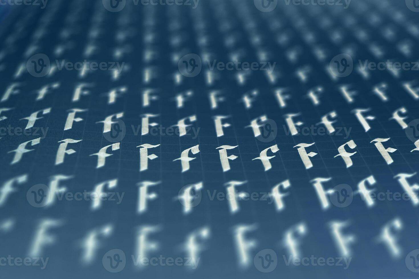 Calligraphic white on dark blue letter F learning skills paper page. Calligraphy letters F background. Lettering practice writing worksheet. Handwriting symbol filling pattern. photo
