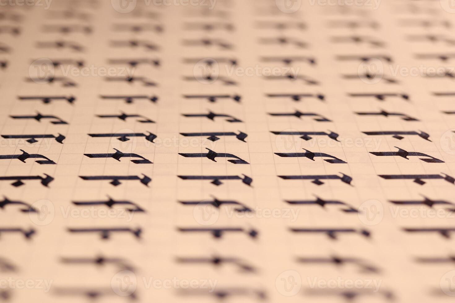Calligraphic letter F learning skills paper page. Calligraphy letters F background. Lettering practice writing worksheet. Handwriting symbol filling pattern. photo