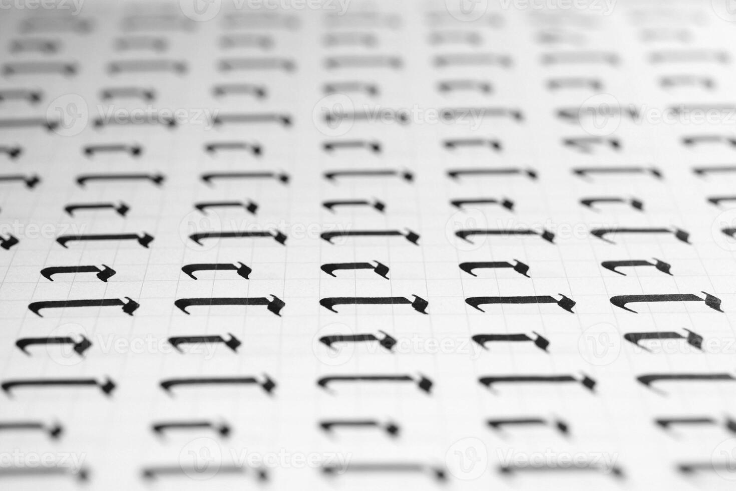 Calligraphy black and white letters C background. Lettering practice writing worksheet. Handwriting symbol filling pattern. Calligraphic letter C learning skills paper page. photo