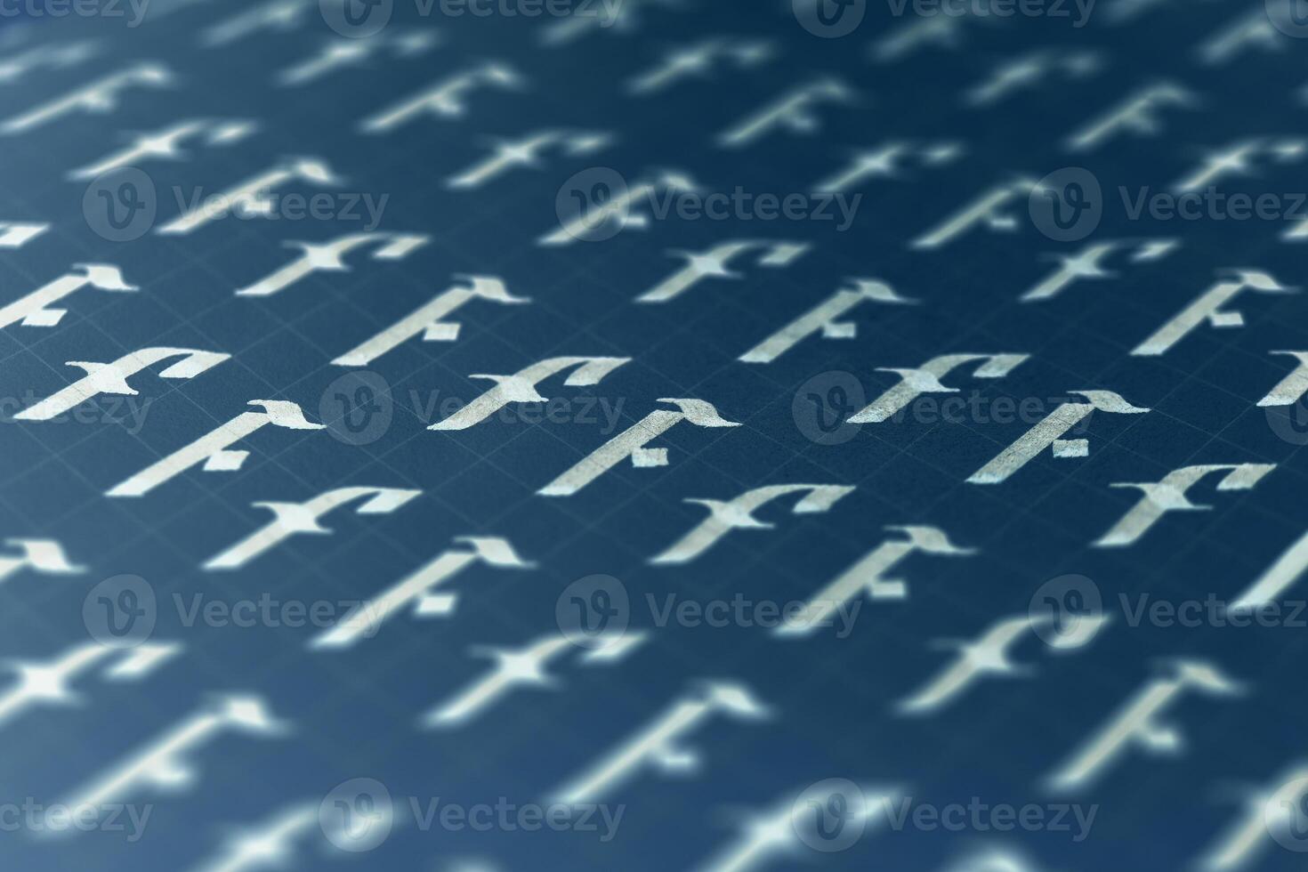 Lettering white on dark blue practice writing worksheet. Handwriting symbol filling pattern. Calligraphic letter F learning skills paper page. Calligraphy letters F background. photo