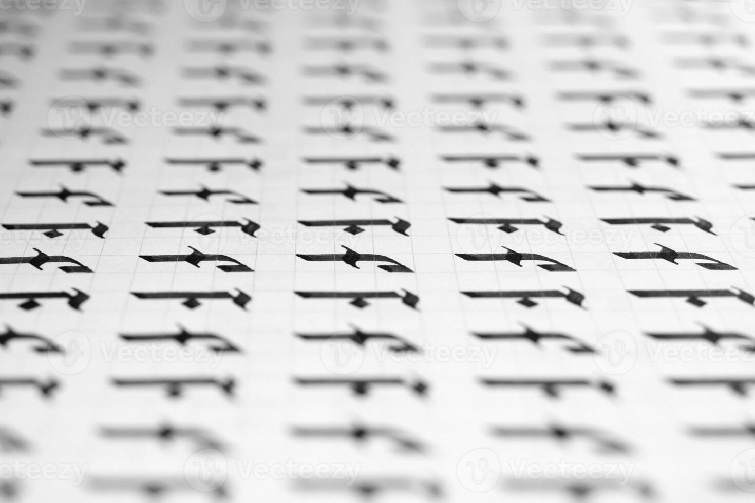 Calligraphy black and white letters F background. Lettering practice writing worksheet. Handwriting symbol filling pattern. Calligraphic letter F learning skills paper page. photo