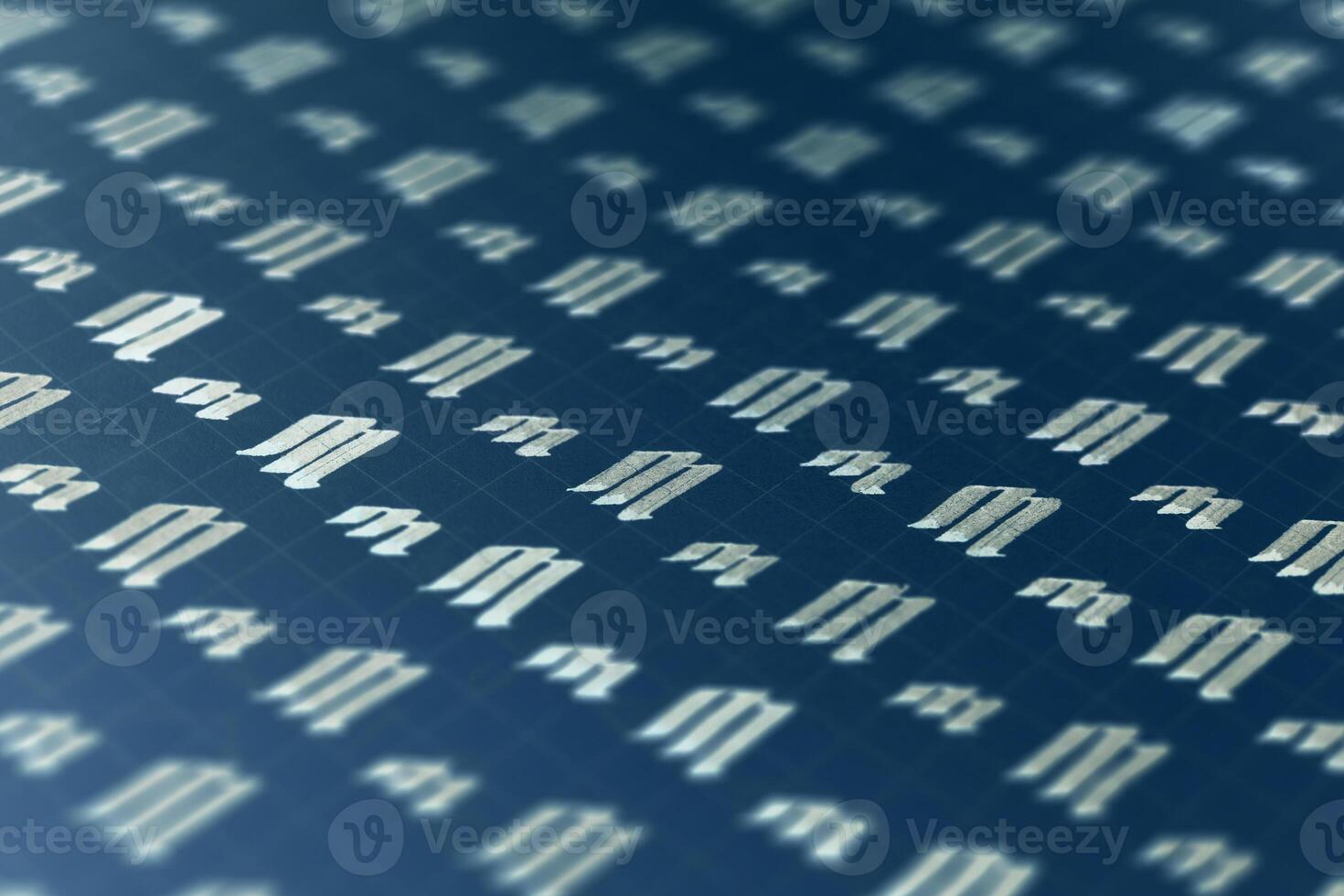 Calligraphic white on dark blue letter M learning skills paper page. Calligraphy letters m background. Lettering practice writing worksheet. Handwriting symbol filling pattern. photo