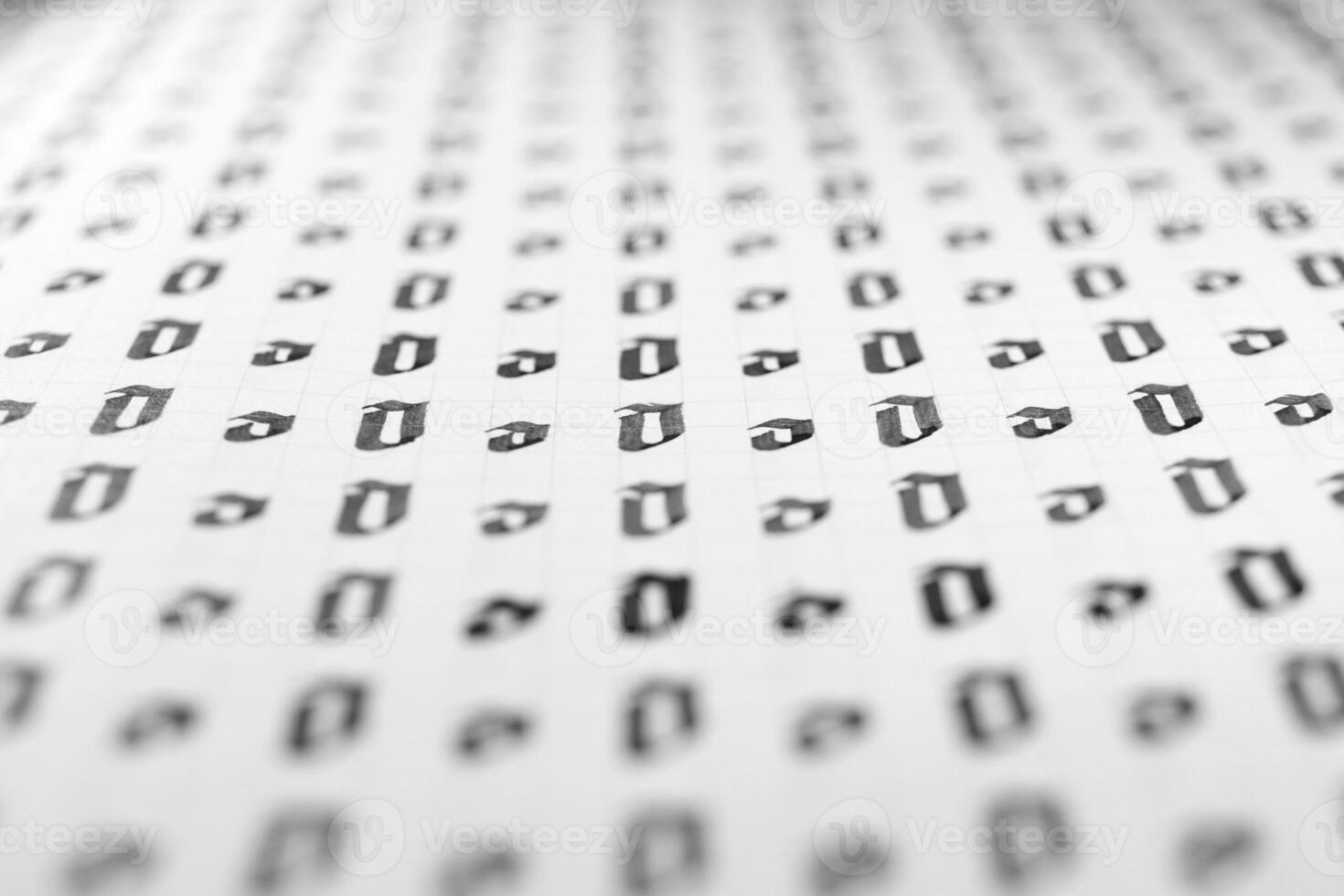 Handwriting black and white symbol filling pattern. Calligraphic letter O learning skills paper page. Calligraphy letters o background. Lettering practice writing worksheet. photo
