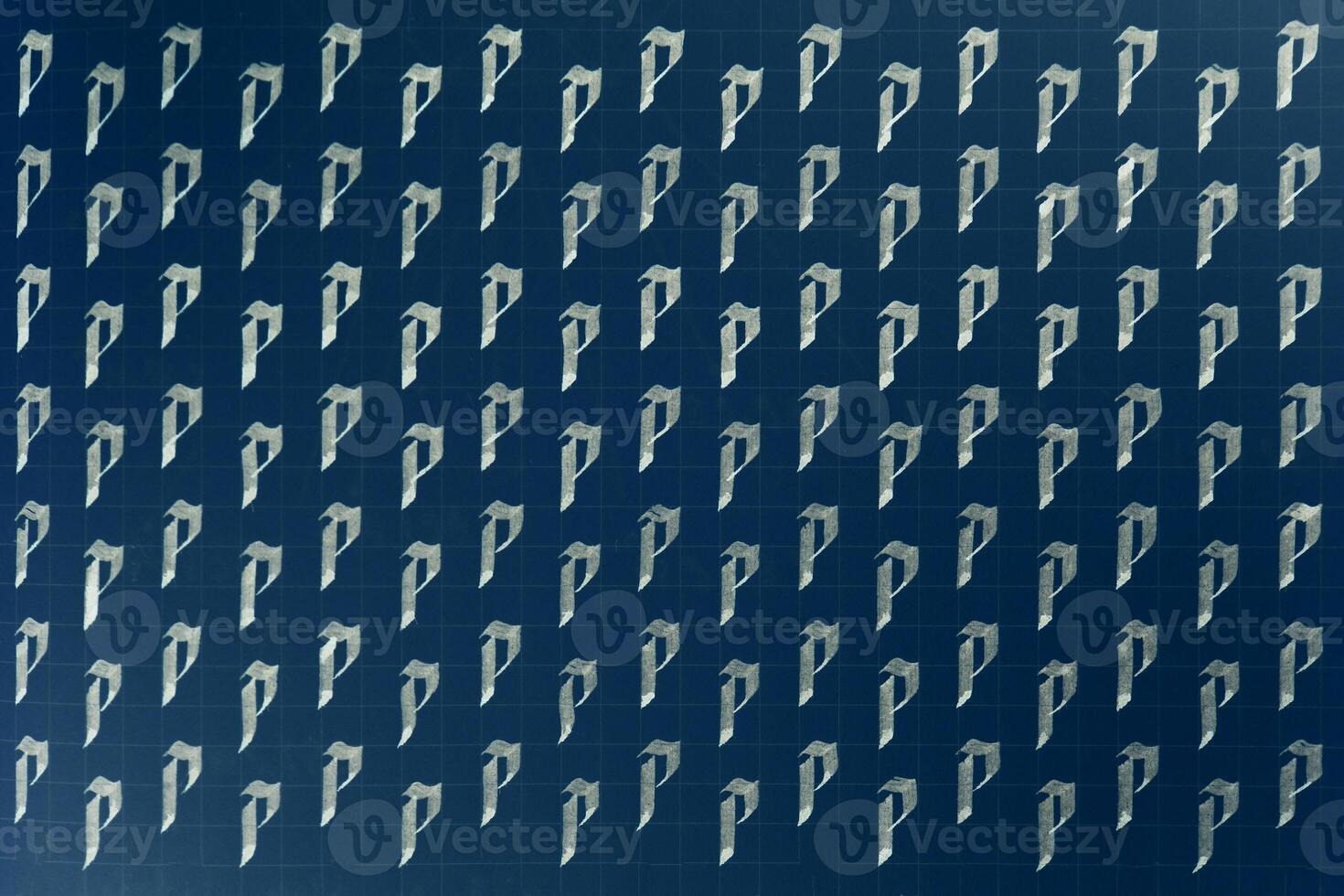 Lettering white on dark blue practice writing worksheet. Handwriting symbol filling pattern. Calligraphic letter P learning skills paper page. Calligraphy letters p background. photo