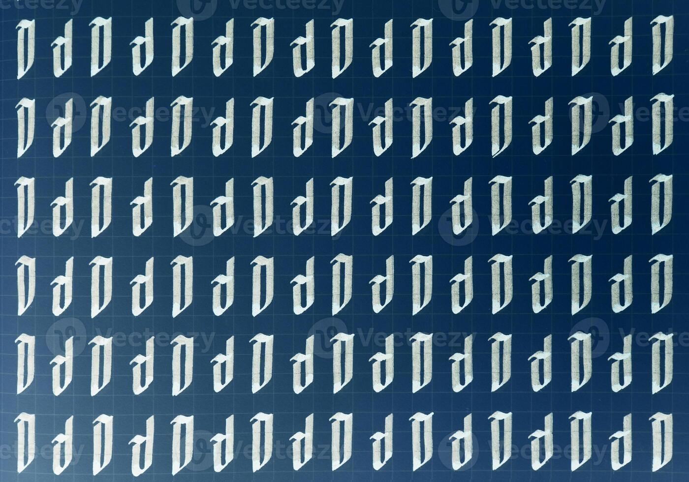 Lettering white on dark blue practice writing worksheet. Handwriting symbol filling pattern. Calligraphic letter D learning skills paper page. Calligraphy letters d background. photo