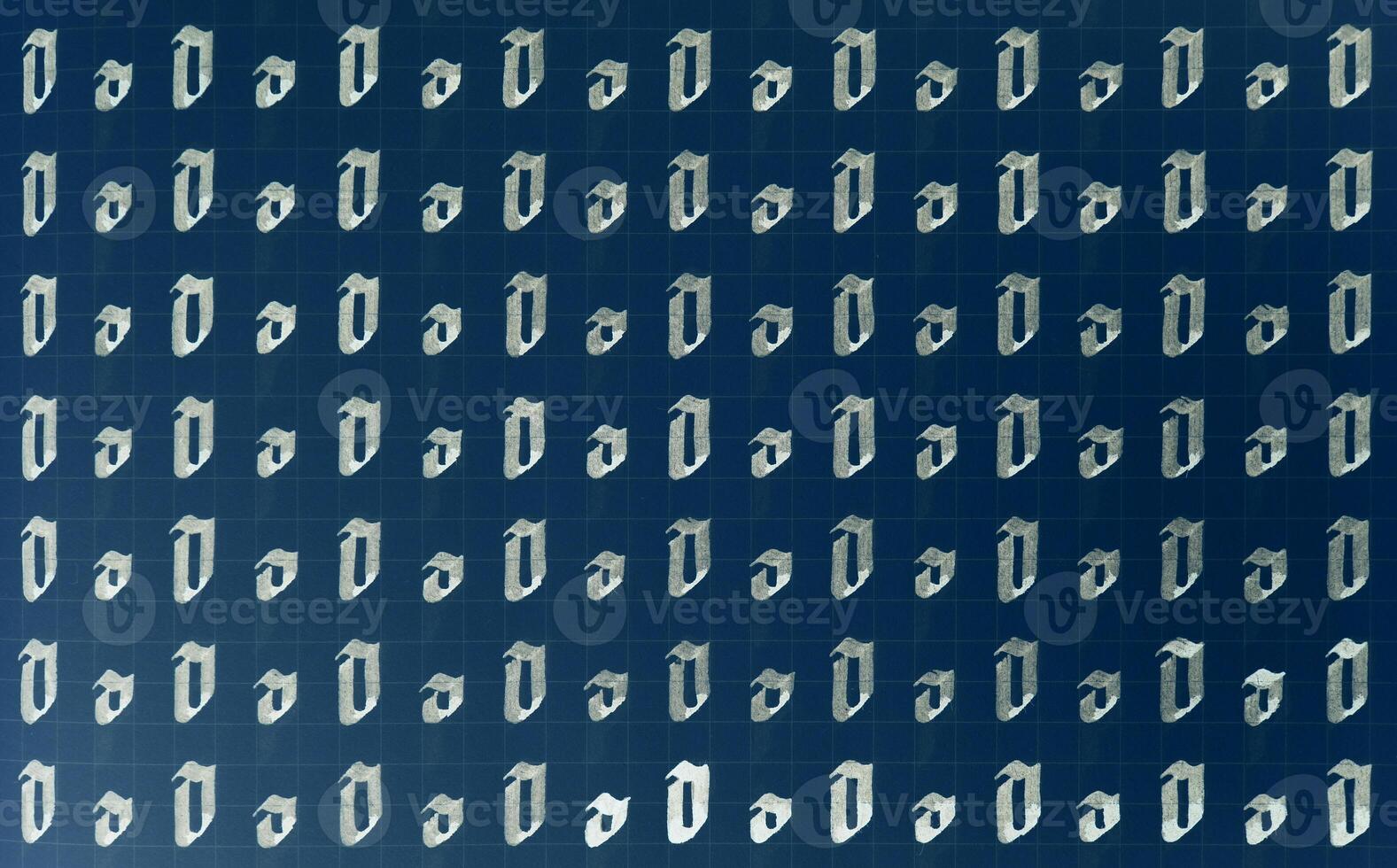 Calligraphic white on dark blue letter O learning skills paper page. Calligraphy letters o background. Lettering practice writing worksheet. Handwriting symbol filling pattern. photo