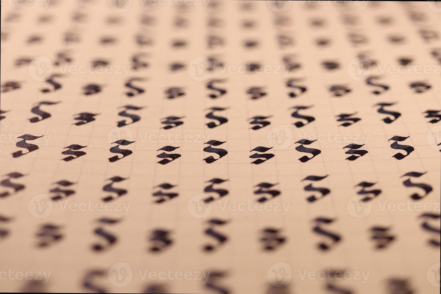 Lettering practice writing worksheet. Handwriting symbol filling pattern. Calligraphic letter S learning skills paper page. Calligraphy letters s background. photo