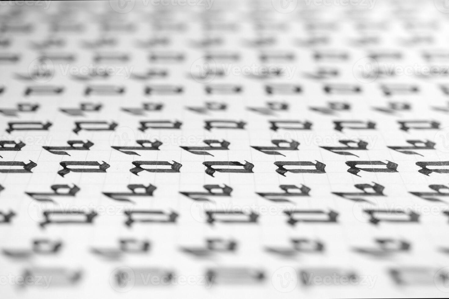 Handwriting black and white symbol filling pattern. Calligraphic letter Q learning skills paper page. Calligraphy letters q background. Lettering practice writing worksheet. photo