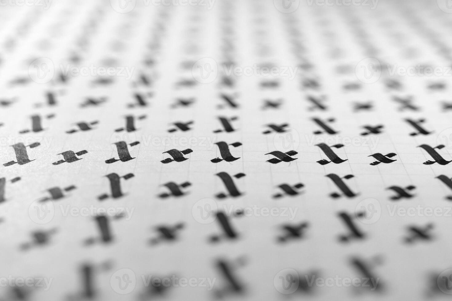 Calligraphy black and white letters X background. Lettering practice writing worksheet. Handwriting symbol filling pattern. Calligraphic letter x learning skills paper page. photo