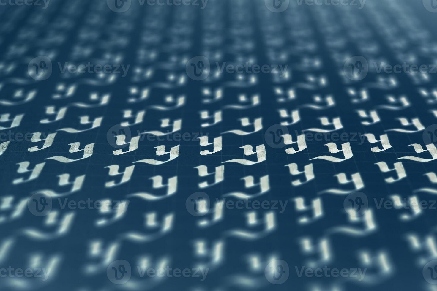 Lettering white on dark blue practice writing worksheet. Handwriting symbol filling pattern. Calligraphic letter Y learning skills paper page. Calligraphy letters y background. photo