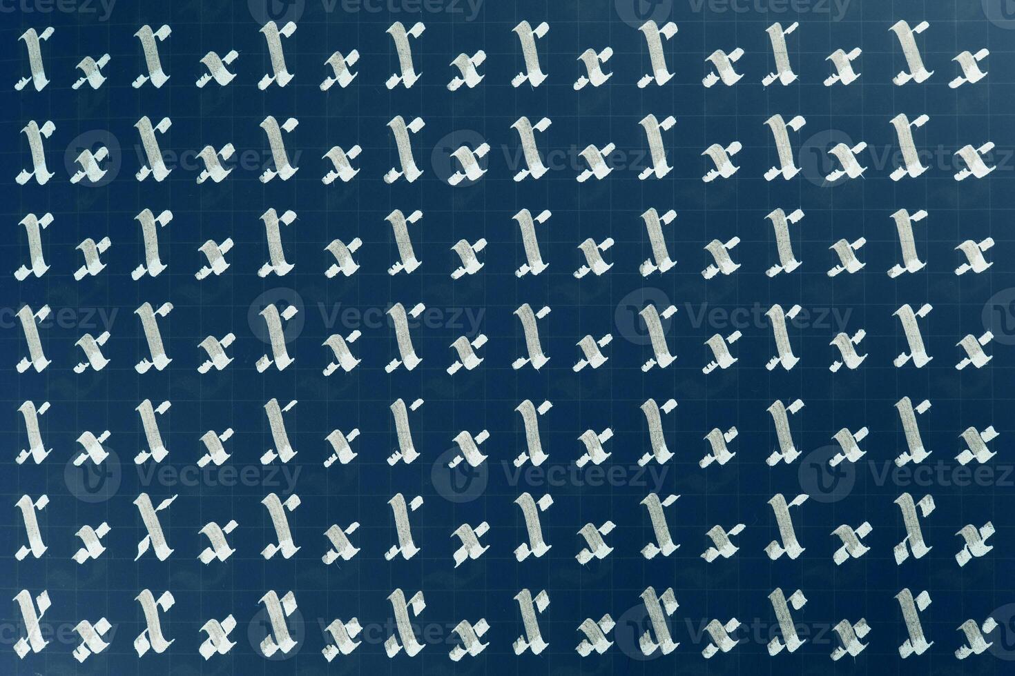 Calligraphic white on dark blue letter X learning skills paper page. Calligraphy letters x background. Lettering practice writing worksheet. Handwriting symbol filling pattern. photo