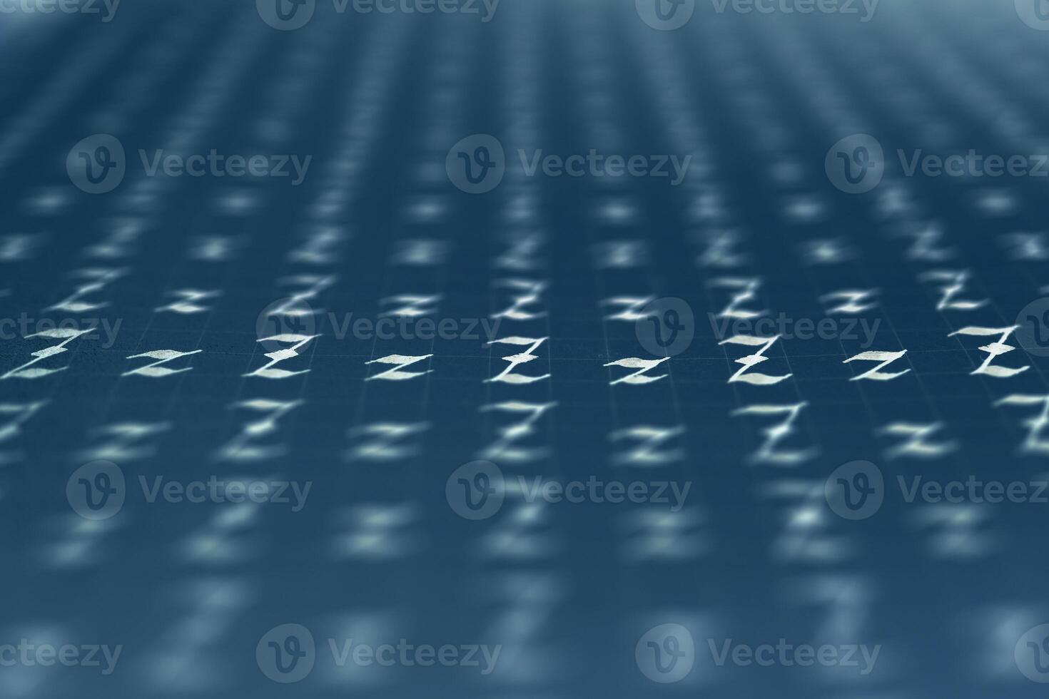 Calligraphic white on dark blue letter Z learning skills paper page. Calligraphy letters z background. Lettering practice writing worksheet. Handwriting symbol filling pattern. photo