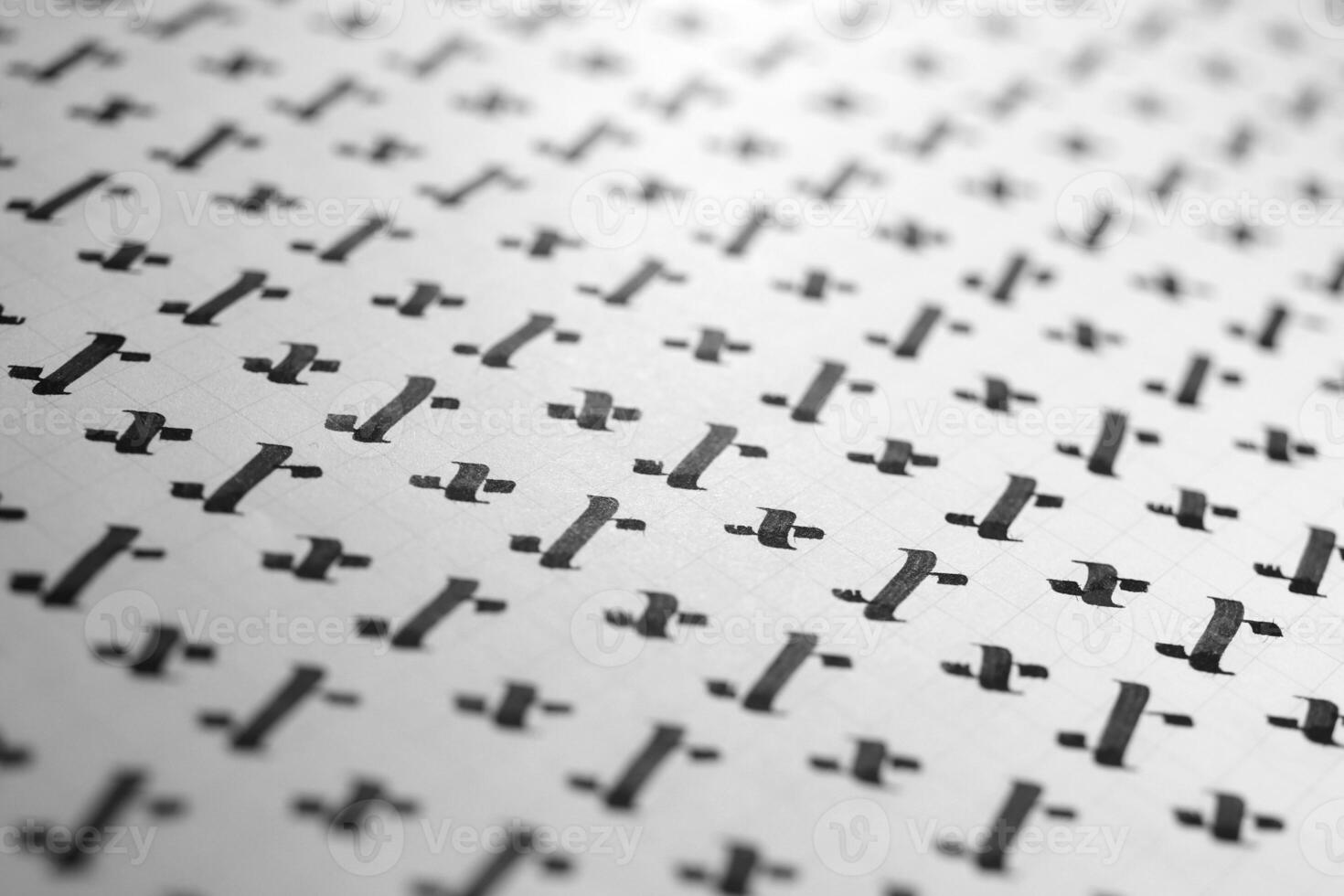 Handwriting black and white symbol filling pattern. Calligraphic letter X learning skills paper page. Calligraphy letters x background. Lettering practice writing worksheet. photo