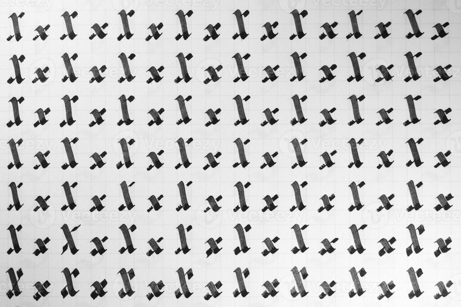 Calligraphy black and white letters X background. Lettering practice writing worksheet. Handwriting symbol filling pattern. Calligraphic letter x learning skills paper page. photo