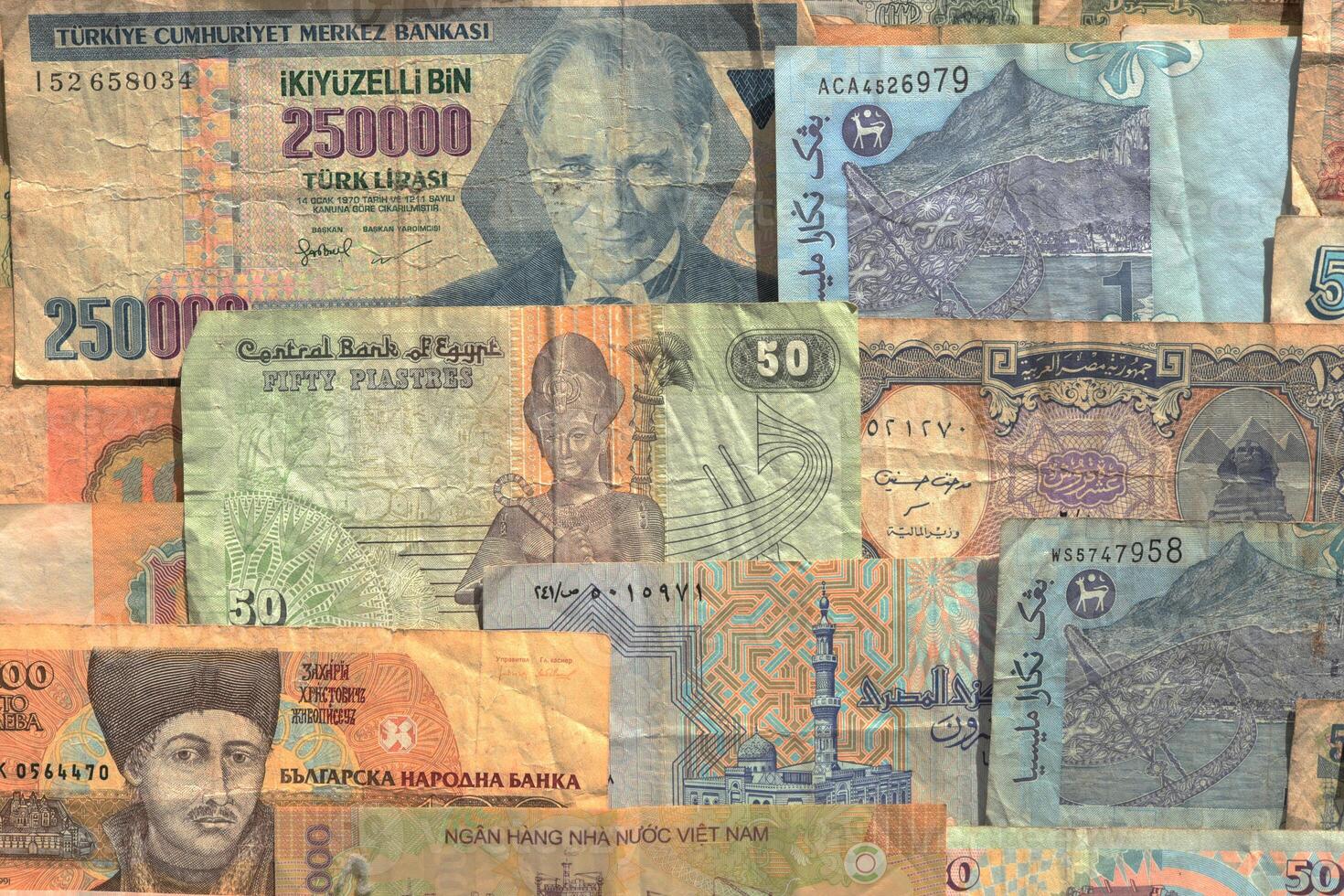 Wealth financial backdrop. Earning pattern. Money banknotes texture. Cash filling background. photo