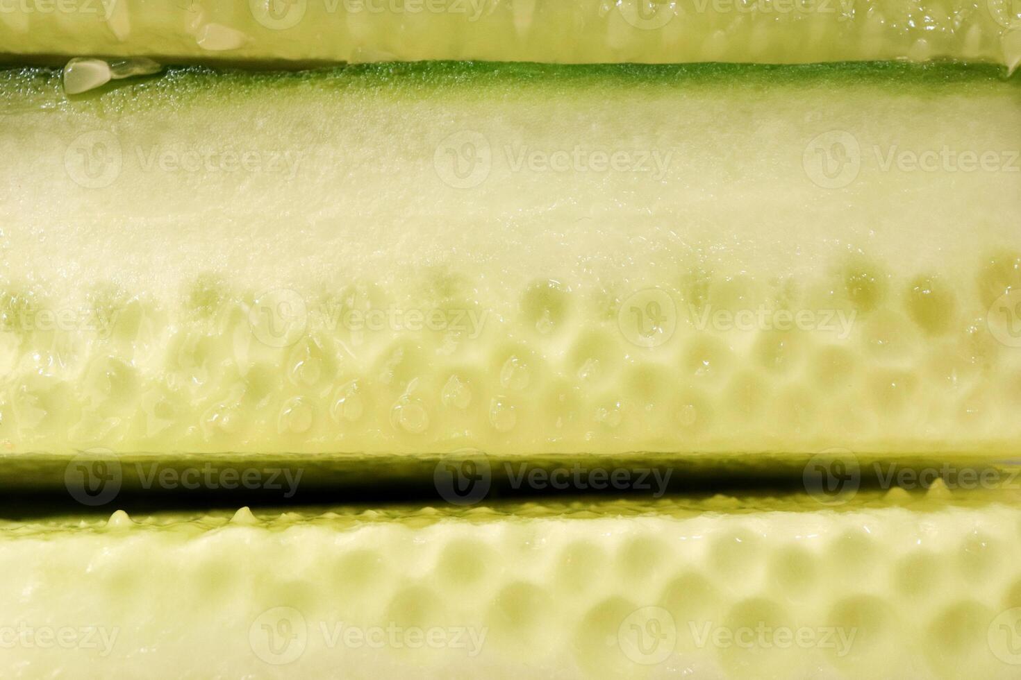 Sliced cucumber pieces. Organic healthy food slices. Filling background. photo