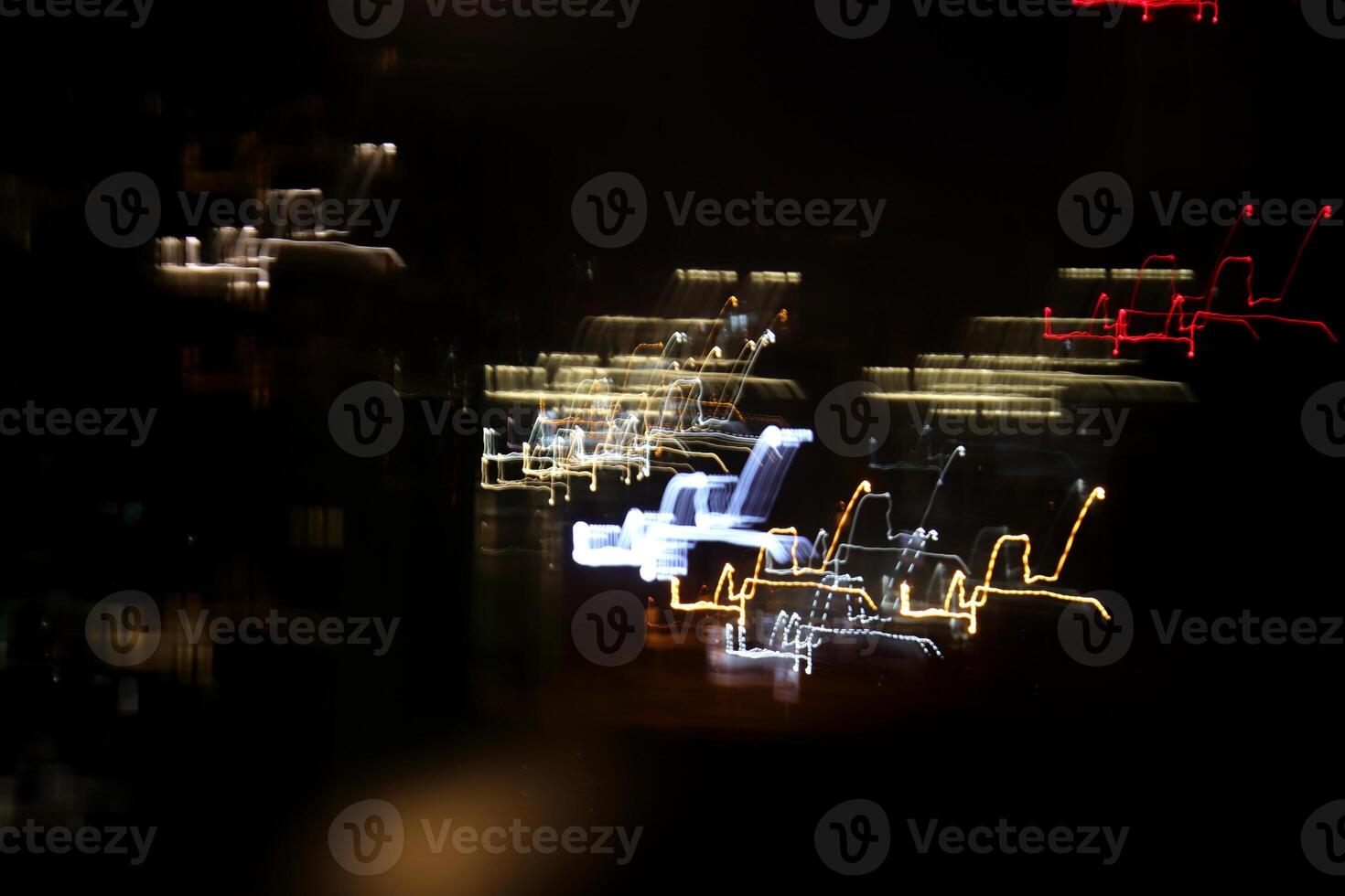 Night exposure zoom traces background. Light lines leaks exposition backdrop. Night city rays glow texture. photo