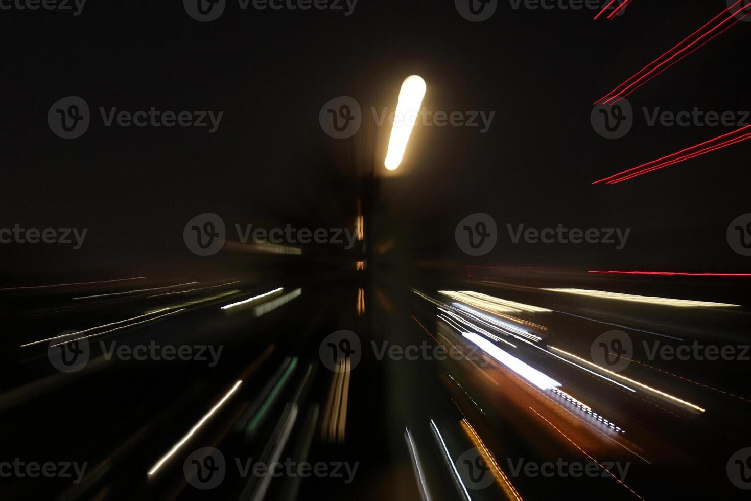 Night city sky rays glow background. Night exposure zoom traces backdrop. Light lines leaks exposition texture. photo