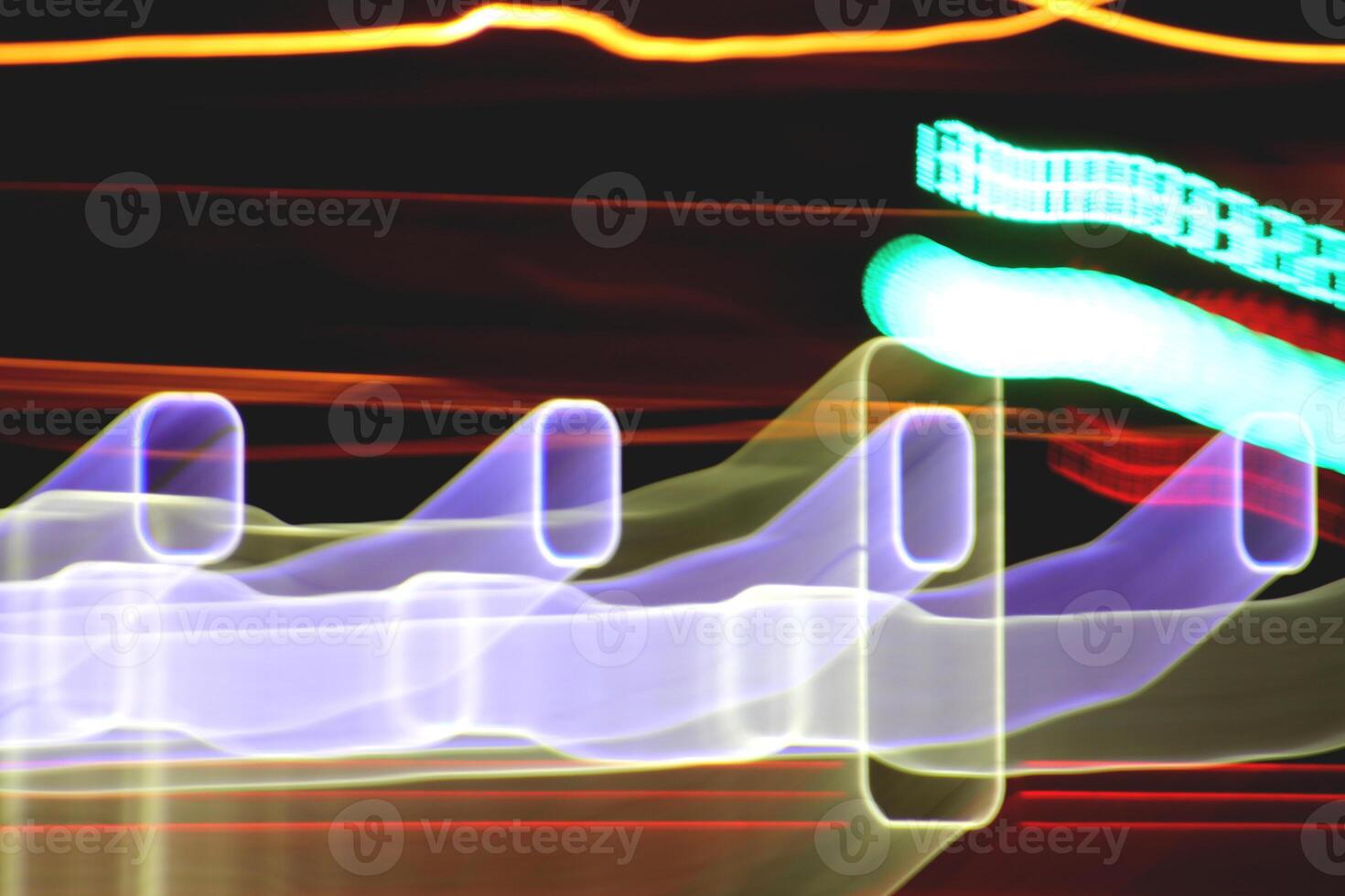 Light lines leaks exposition background. Night city rays glow backdrop. Night exposure zoom traces texture. photo
