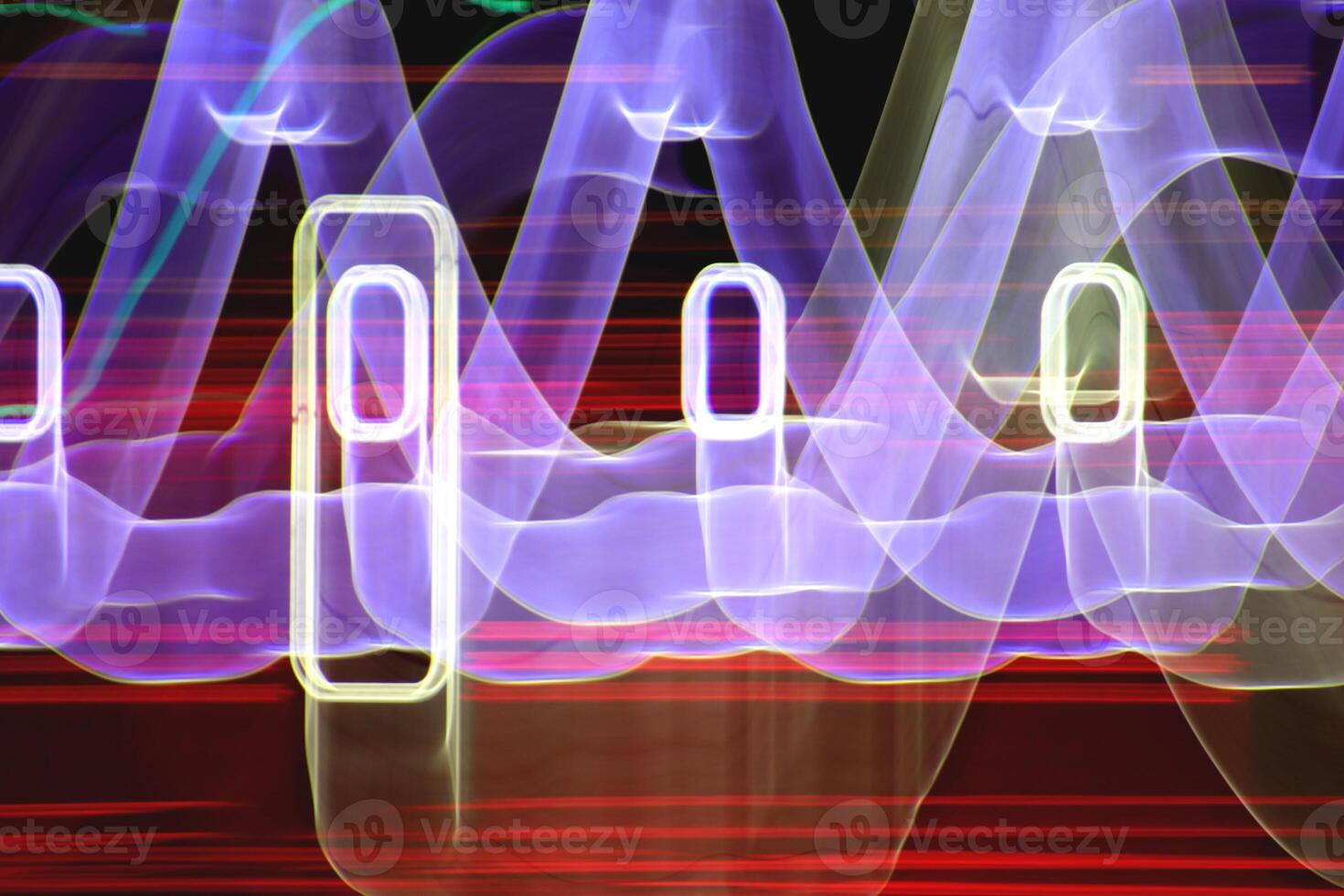 Night exposure zoom traces background. Light lines leaks exposition backdrop. Night city rays glow texture. photo