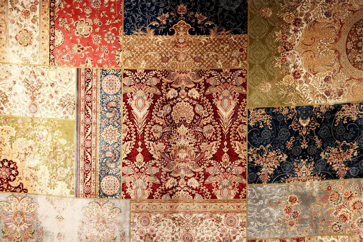 Beautiful textile rug decor backdrop. Turkish oriental carpet texture. Traditional floor cover design background. photo
