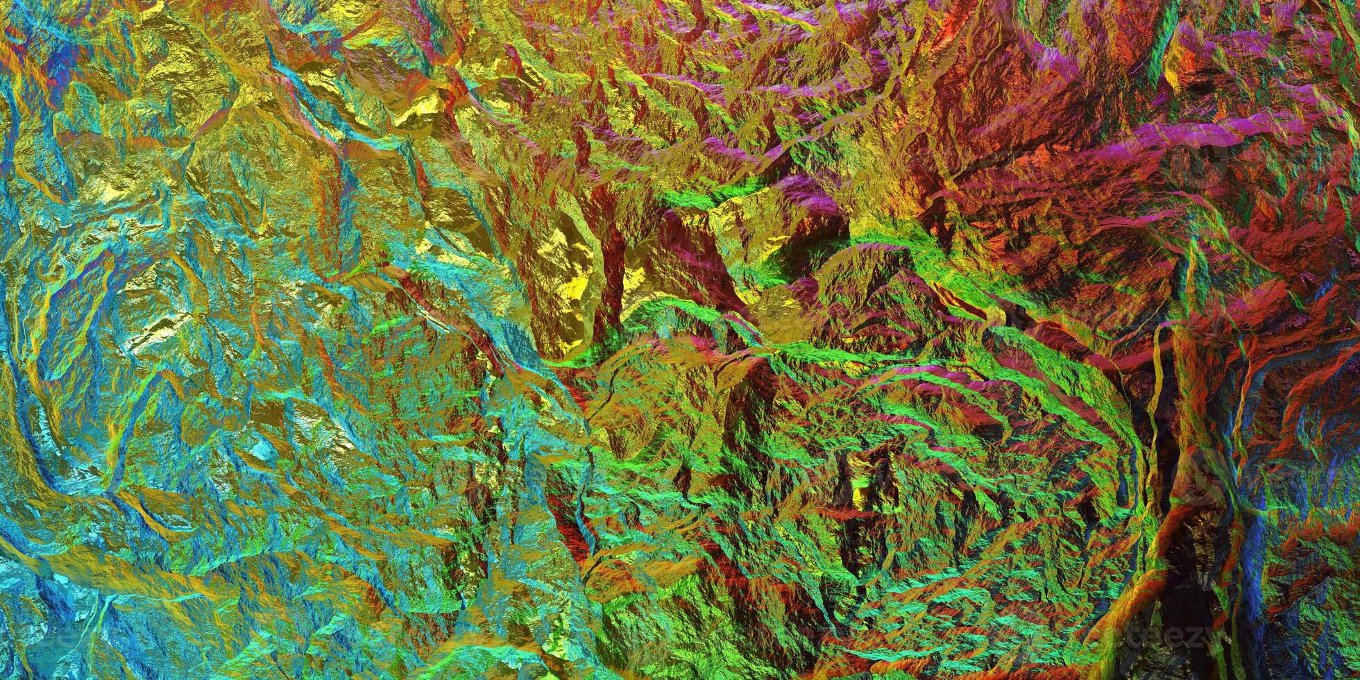 Colored light on textured surface. Chameleon stone rock surface texture. Holographic gradient background. photo