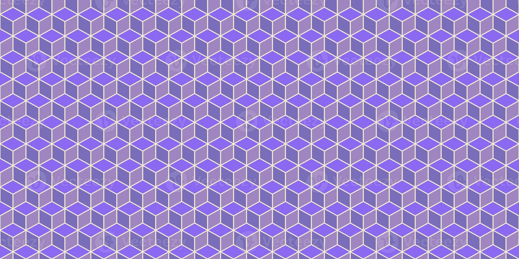 Violet Lilac Indigo Seamless Cube Pattern Background. Isometric Blocks Texture. Geometric 3d Mosaic Backdrop. photo