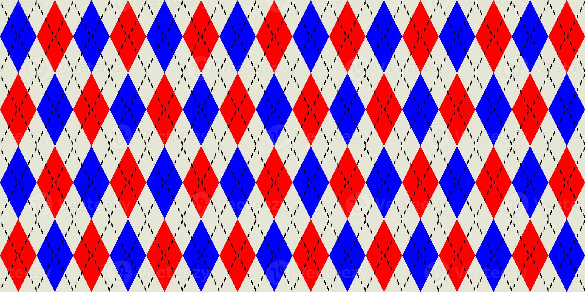 Red Blue Seamless Argyle Pattern. Retro Fabric Background. Traditional Rhombus Diamond Textile Texture. photo